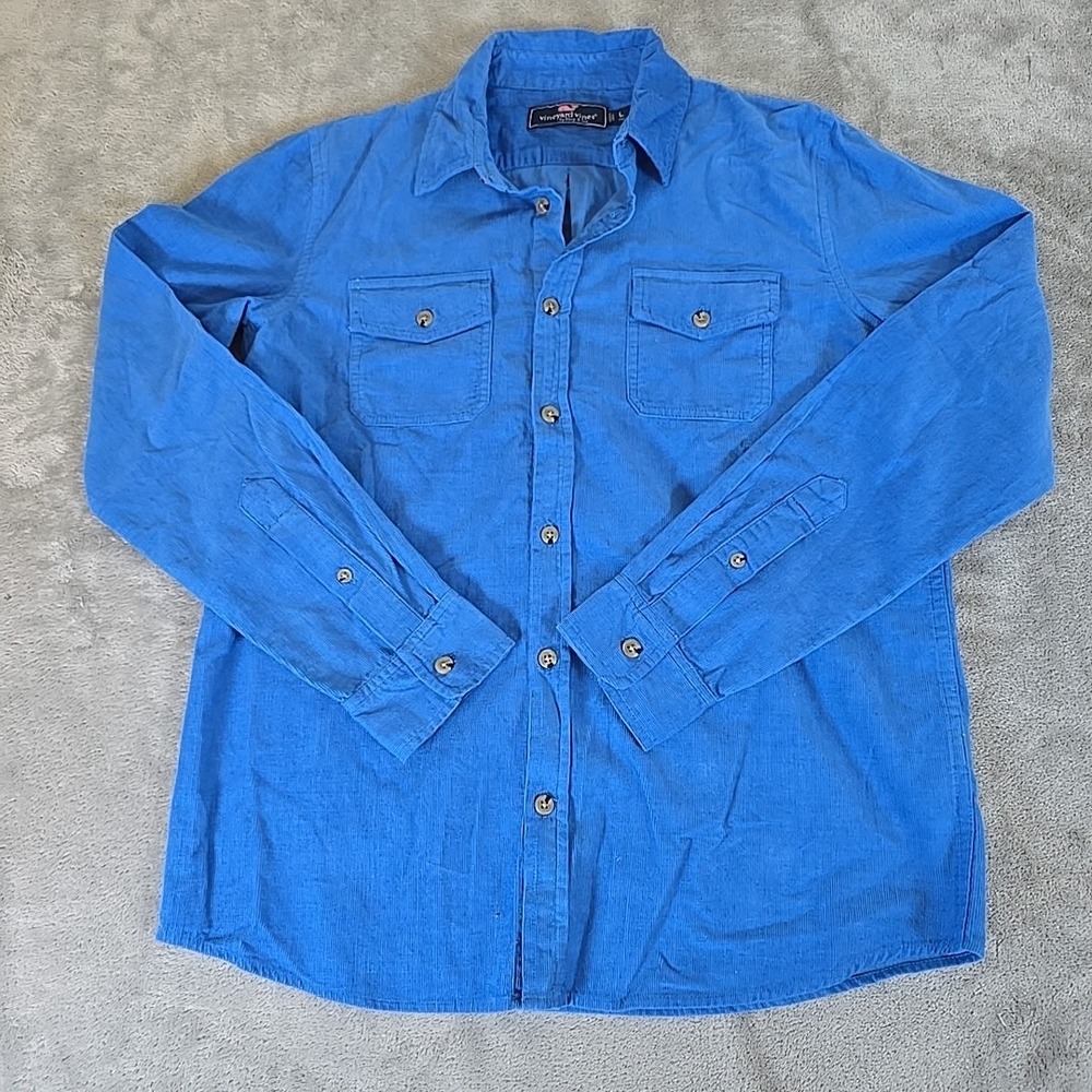 Vineyard Vines‎ Shirt Boys Large 16 Blue Corduroy Long Sleeve Button Casual